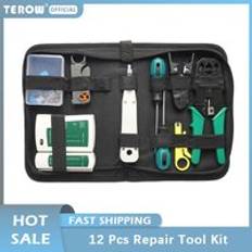 12 st/sats nätverksreparationsverktyg crimpverktyg tester kit rj45 rj11 rj12 cat 5 nätverks lan-kabel rj45 crimptång