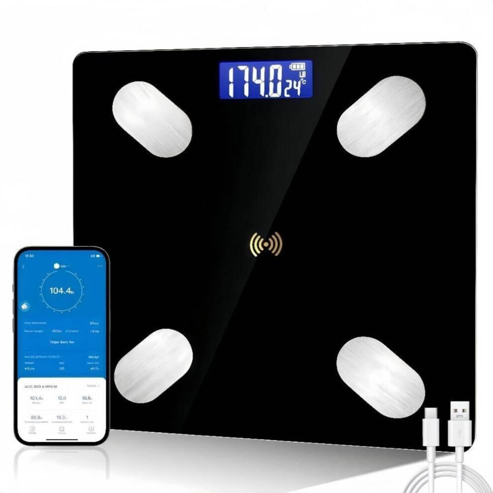Kropsfedtvægt med app, LCD digital genopladelig badevægt, smart Bluetooth kropsanalysevægt, BMI-vægt til iOS og Android