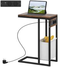 Sidobord med uttag, USB-portar, kablar, C-formad design