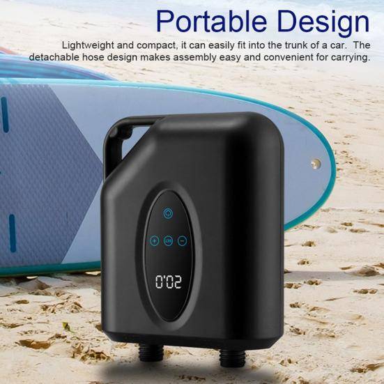 Bärbar Paddle Board Pump med 6 munstycken Digital Display 20PSI Elektrisk SUP Pump Auto-Off Deflation Luftkompressor Uppblåsbara Stand-Up Boards Båtar