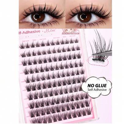 120 st C-curl limfria självhäftande franskluster, mjuka falska ögonfransar, nybörjarvänliga DIY-extensions, naturlig look för vardag och speciella til