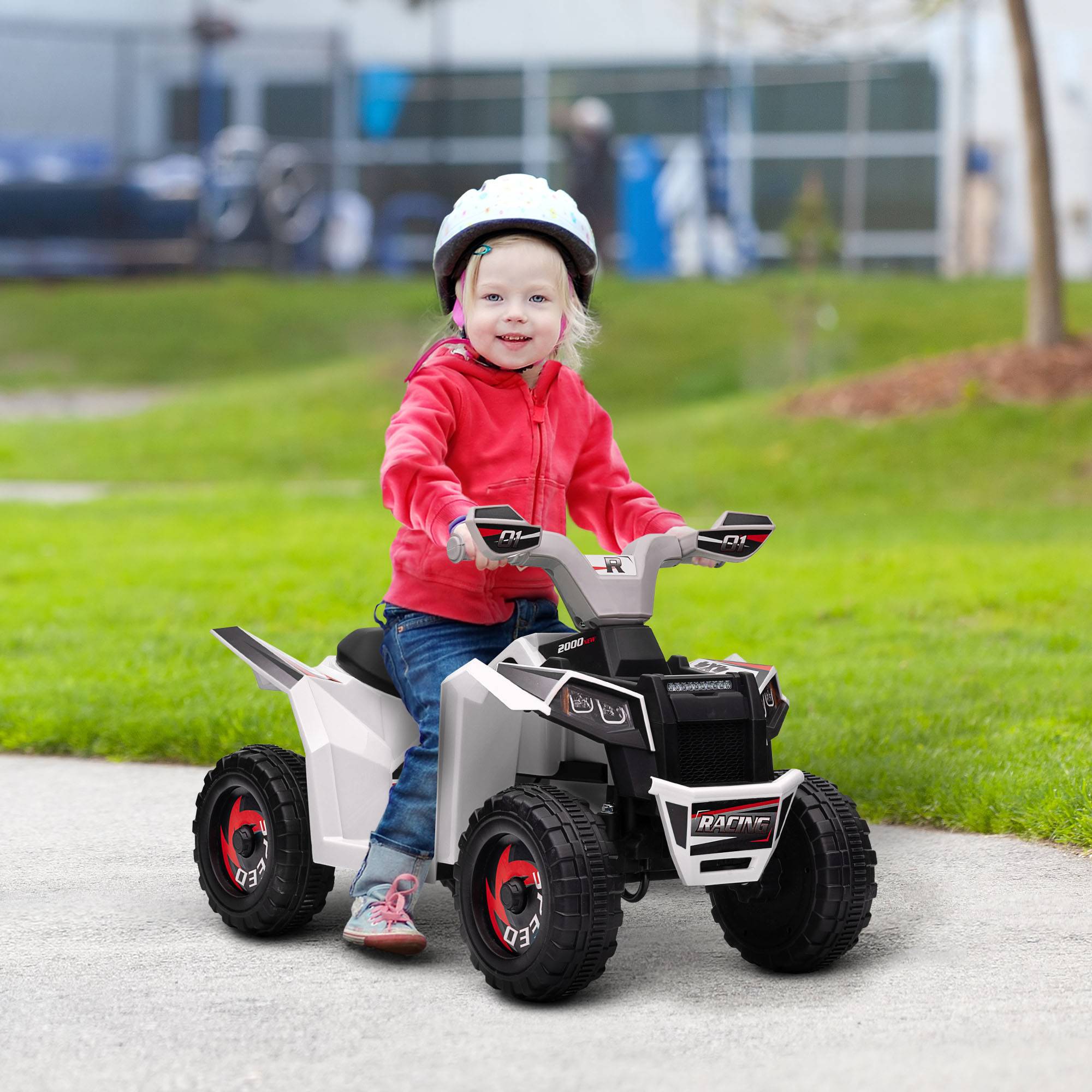 Elektrisk Børne-ATV, Mini Elektrisk ATV 6V med Frem- og Bakfunktion til Børn 1,5-3 År, 2,5 km/t, Hvid.