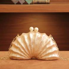 Women Evening Clutch Bag Bridal Wedding Shell-Shaped Acrylic Pearl Switch Head For Women Prom With Detachable Metal Chain For Wedding And Party Should - Multicolor