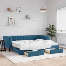 daybed med udtræk og skuffer 90x200 cm velour blå