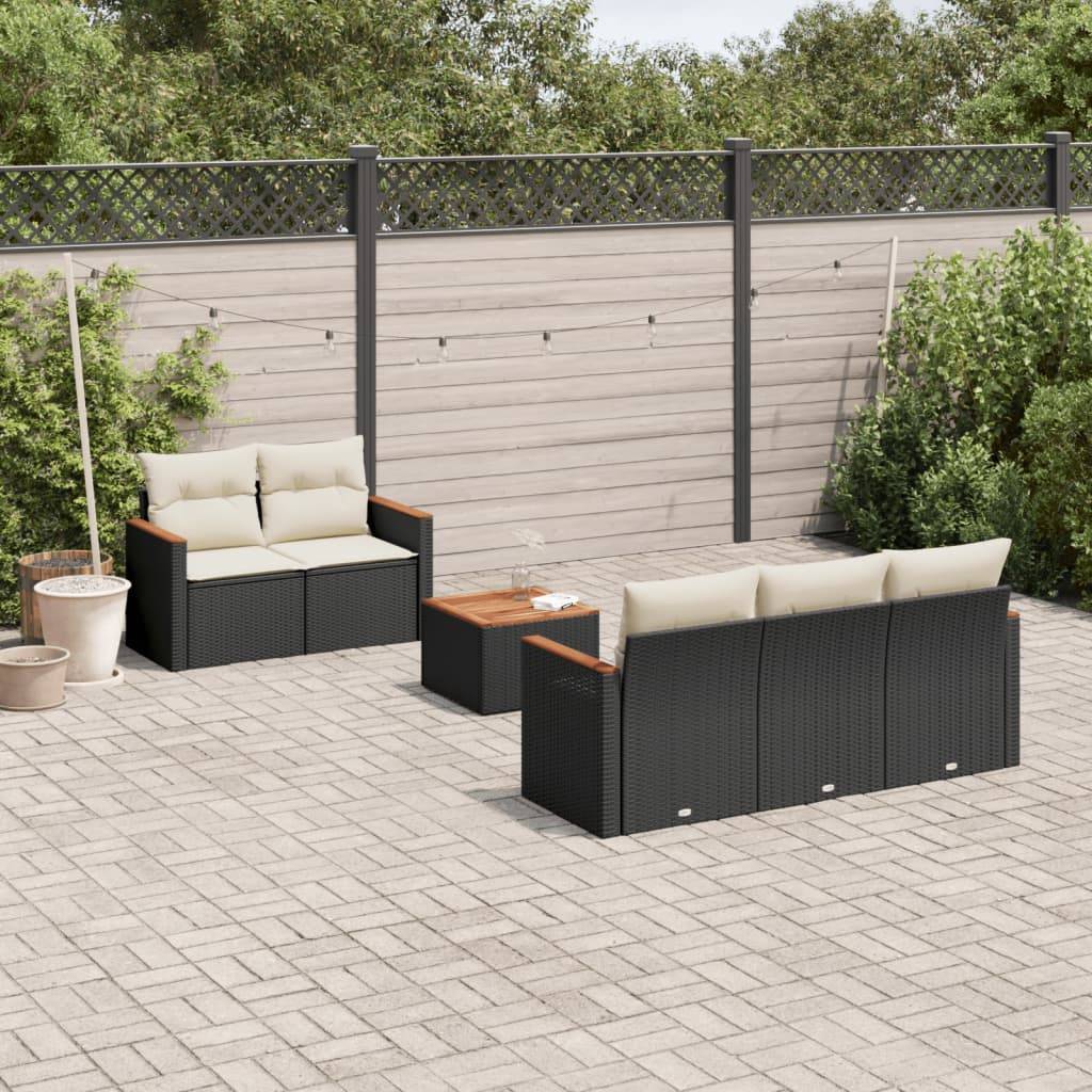Sofasæt Til Haven 6 Dele Med Hynder Polyrattan - Sort og cremefarvet