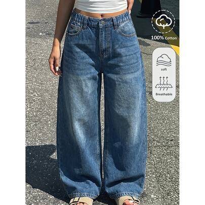 Casual streetwear-jeans för tweenflickor, Y2K-stil, ljusblå, slitna, lösa och bekväma, basic och enkla, för skola, lov och höstsemester (8Y,9Y,10Y,11Y,12Y,13Y)