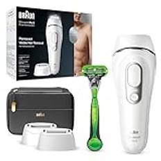 Braun IPL Silk Expert Pro 5 hårborttagningsapparat män, permanent synlig hårborttagning, gillette Body rakapparat & väska, alternativ till laserhårborttagning, present man, PL5145, vit/silver