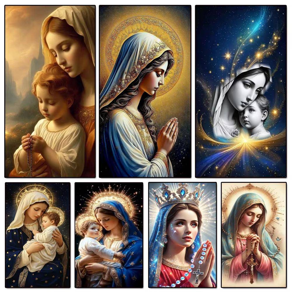 Diamond Painting Kit Religion Konst Jungfru Maria Diamantbroderi Handgjord Mosaik Hemdekoration Vuxen Gåvor beige
