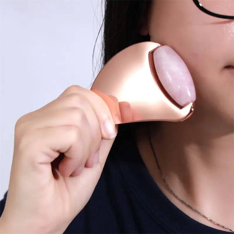 Gua sha roller ansigtsmassage - Stainless steel med sten - Grøn