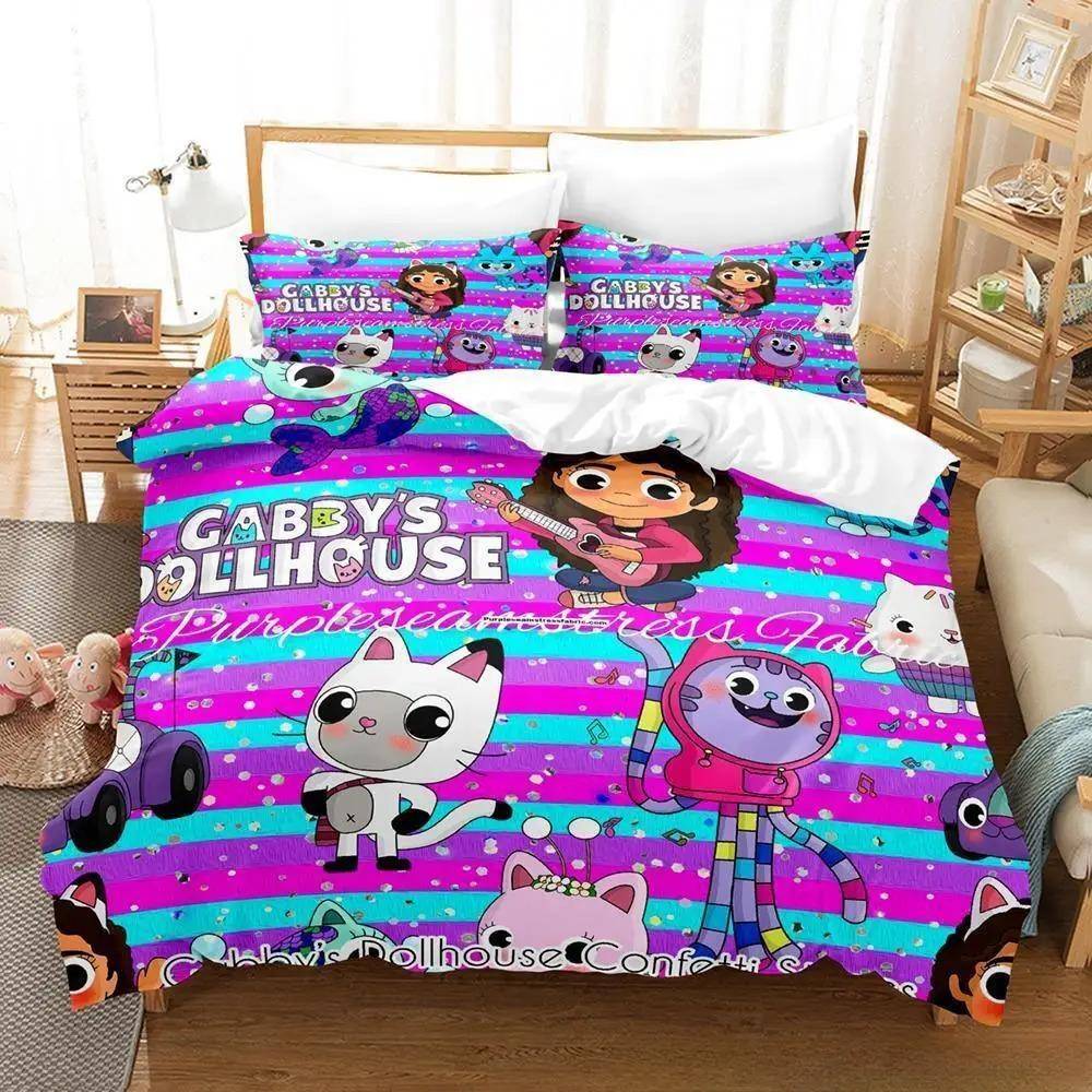 Gabbys Dockhus Sängkläder Set Enkel Twin Full Queen King Size Sängset Vuxen Barn Sovrum Påslakanset 3D Anime Lakan Set 70x133cm 2pcs