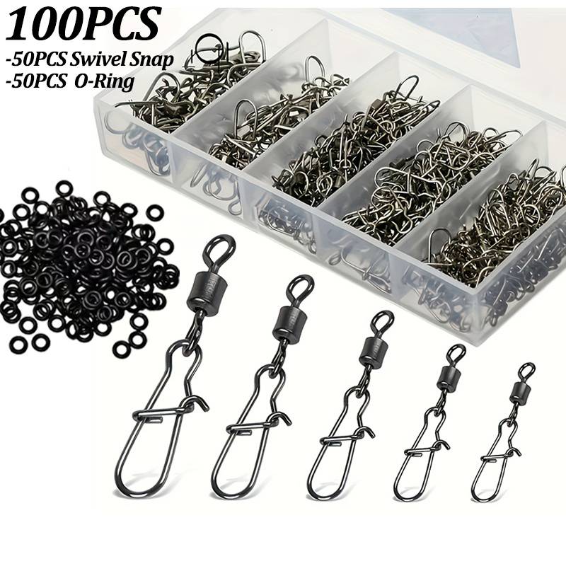 100pcs Iron Fishing Swivel Lure With -ring Set (sizes 4#-12#) - High Elastic Buffer Ring For Line Protection For Freshwater And Saltwater - Quick Change Fishing Tackle Accessory
