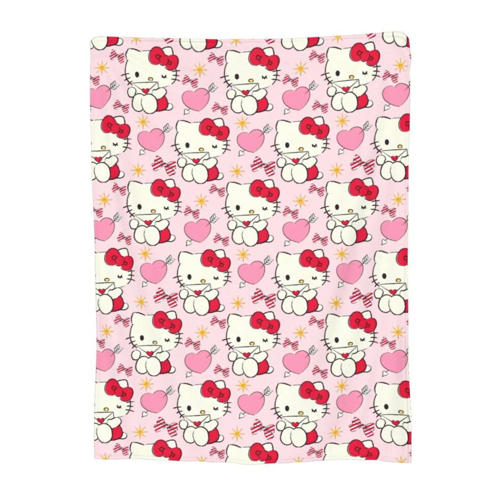Hello Kitty flanellfilt 102x76 cm supermjuk enkelsidigt tryck, kompatibel med soffa och vardagsrum, mysig luftkonditioneringsfilt