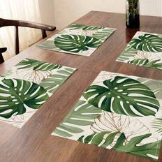4st-bordsunderlägg, vårsommar palmblad bordstabletter Set med 4, tropiska gröna Monstera växter bordsunderlägg, Hawaiian säsongsbetonad köksinredning (32cm*42cm)