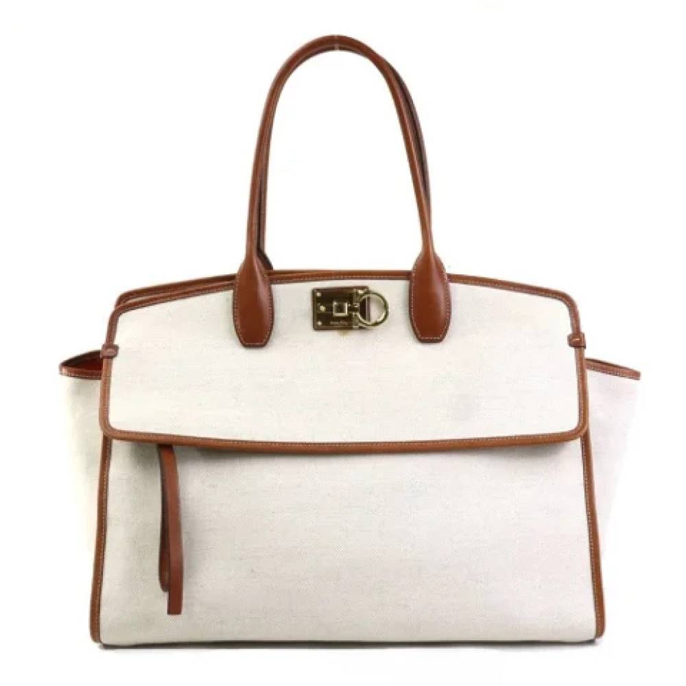 Salvatore Ferragamo Pre-owned Pre-owned canvas håndtasker - Vintage - Dame - Beige - ONE SIZE - Tyl