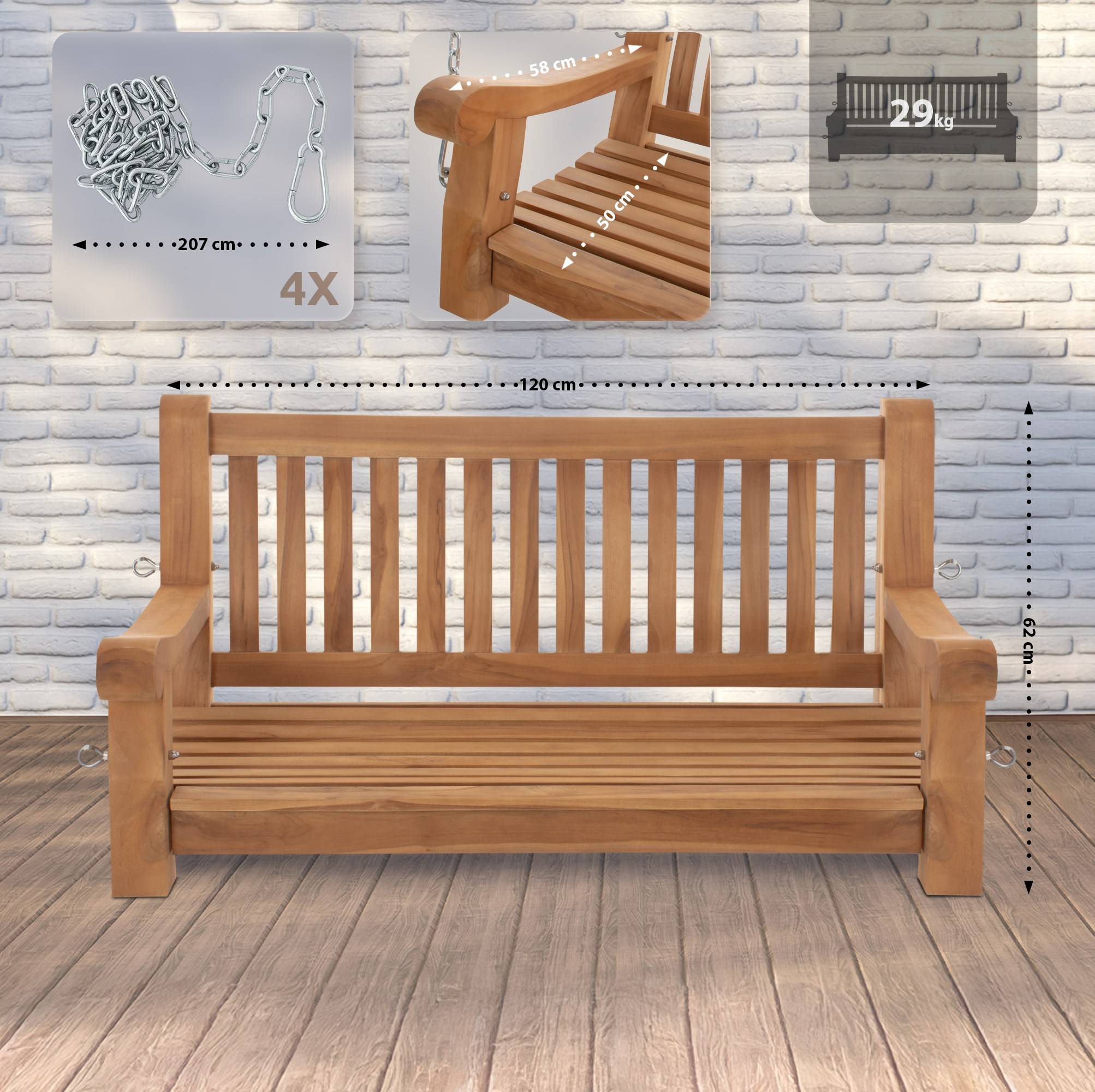 Joyce gungbänk 120 cm, teak