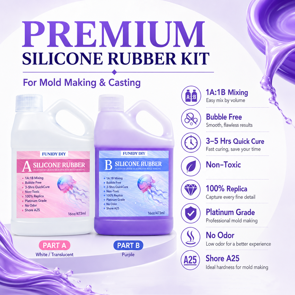 DIY Silicone Mold Kit, Liquid Silicone Rubber For Silicone Mold Making, Flexible Mix Ratio 1:1, For Casting 3D Resin Molds