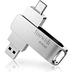 Minnessticka 64 GB USB 3.0, USB C-minne 64 GB 2-i-1 Otg typ C/USB 3.0 Pen Drive 64 GB för Samsung, Huawei, Oneplus, Macbook, Pc, Android smartphone, surfplattor (silver)