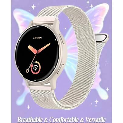Magnetiskt Milanese Mesh-armband kompatibelt med Gar-Min Venu 2 3 3S, Vivoactive 4 4S 5 6, Forerunner 55 165 255 265 Lily2, 18/20/22 mm snabbfästband - stjärnljus färg (Multi-size)