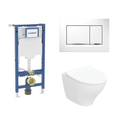 Geberit Duofix 112 cm toiletpakke inkl. Ifö Spira Modern væghængt toilet inkl. toiletsæde, Geberit Sigma20 square, hvid/krom