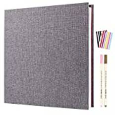 AIOR Fotoalbum Adhesif scrapbooking, traditionell linnebok klippbok 20 ark (40 sidor), julklappar till bröllopsdagspresenter, gåvor till herr dam, grå (28 x 27 cm)