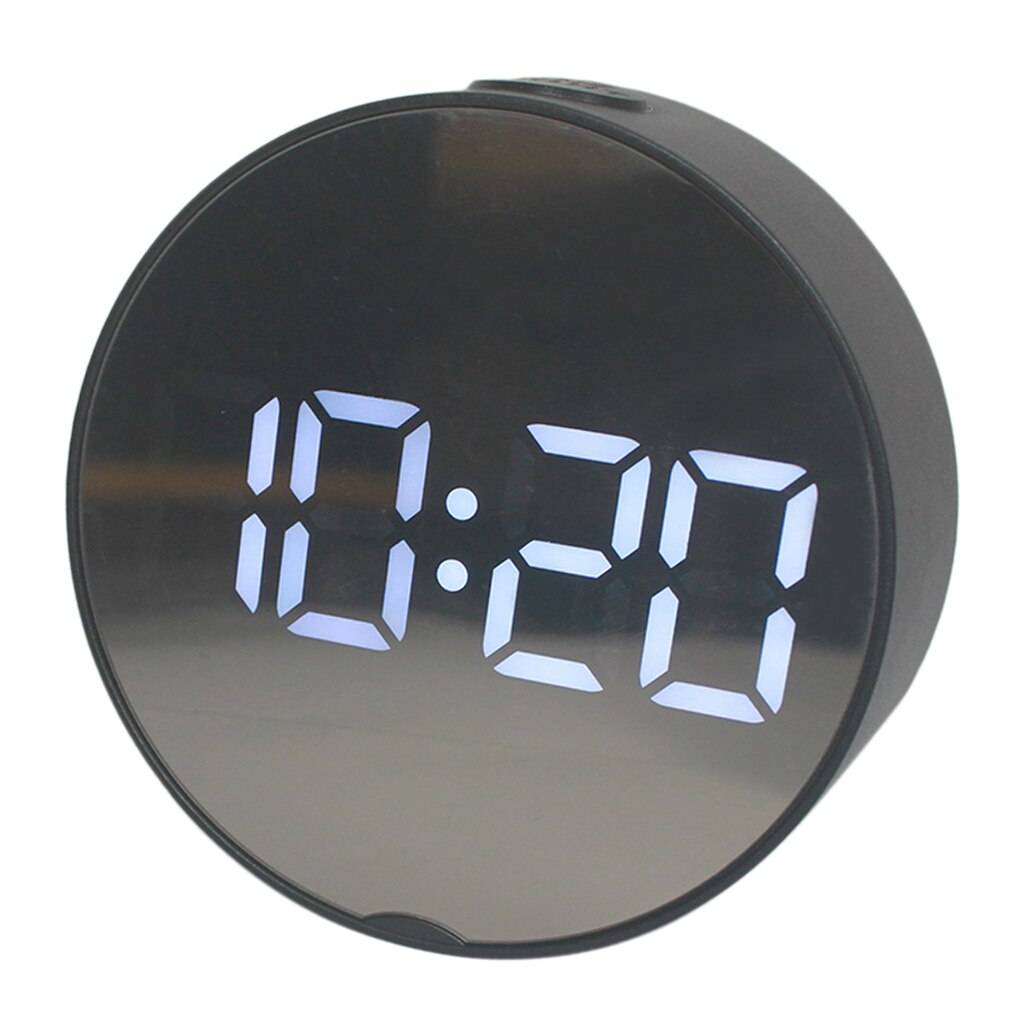Led digital väckarklocka batteridriven eller usb-laddarport för sovrum/vägg/resor med larm, kalender och spegelfunktion - Svart ram vit l