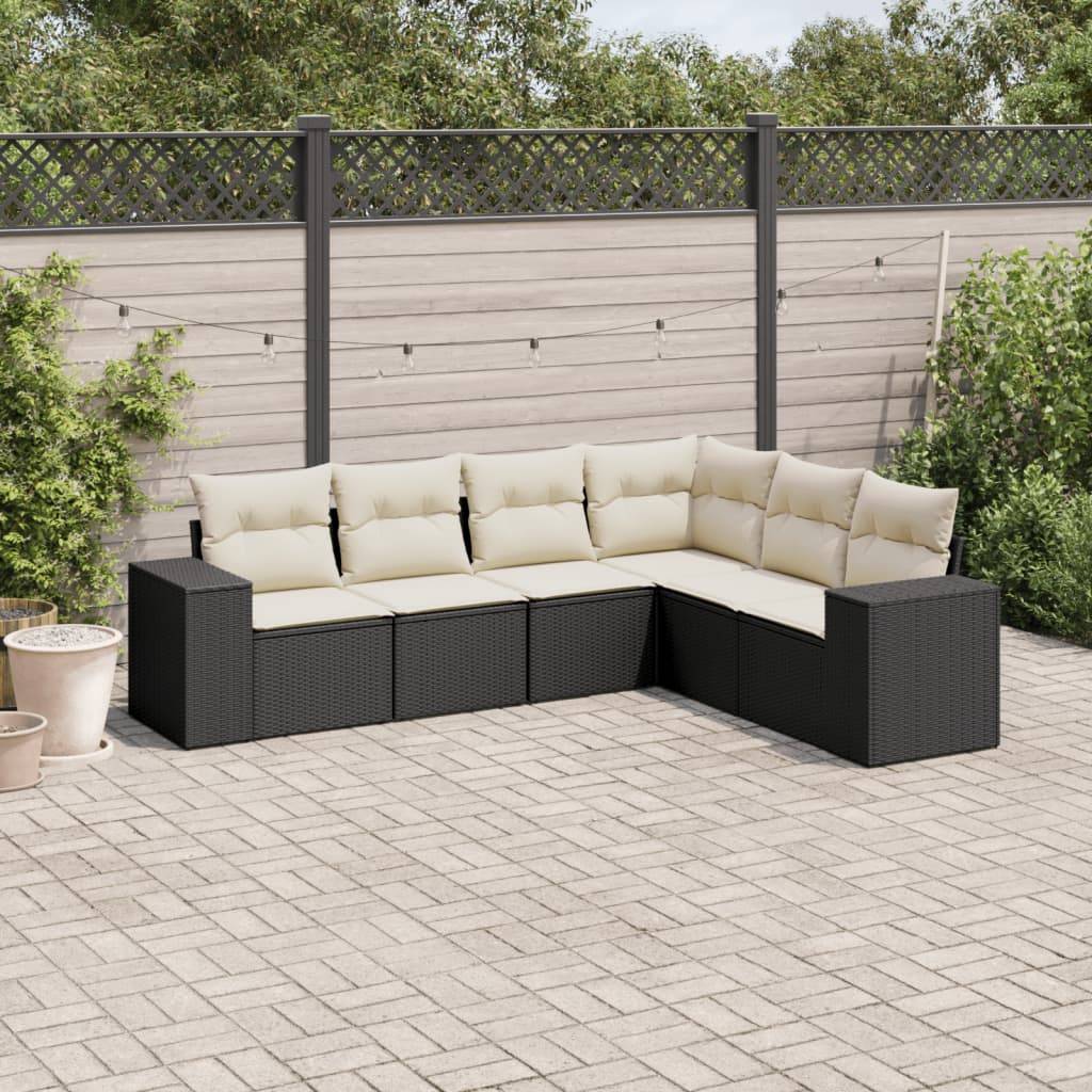 Sofasæt Til Haven 6 Dele Med Hynder Polyrattan - Sort og cremefarvet / Uden bord