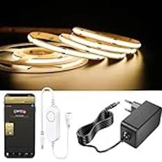 YSRSAI 5 m varm vit 2 700 k ZigBee COB LED-remsa smart dimbar kit arbeta med ZigBee 3.0 HuB Bridge, Tuya, Z2MQTT, Echo Plus för APP/Alexa Röststyrning Light Strips Ambiance Lighting