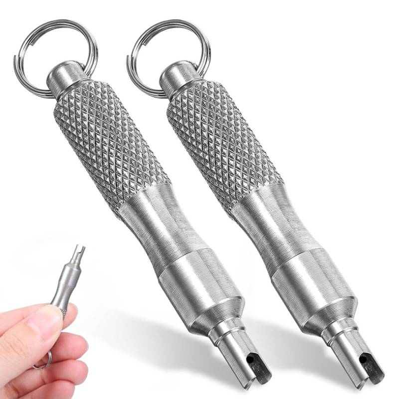 Schrader Valve Core Removal Tool Keychain, 2 Pack Tire Valve Stem Tool, Portable Schrader Valve Core Disassembly