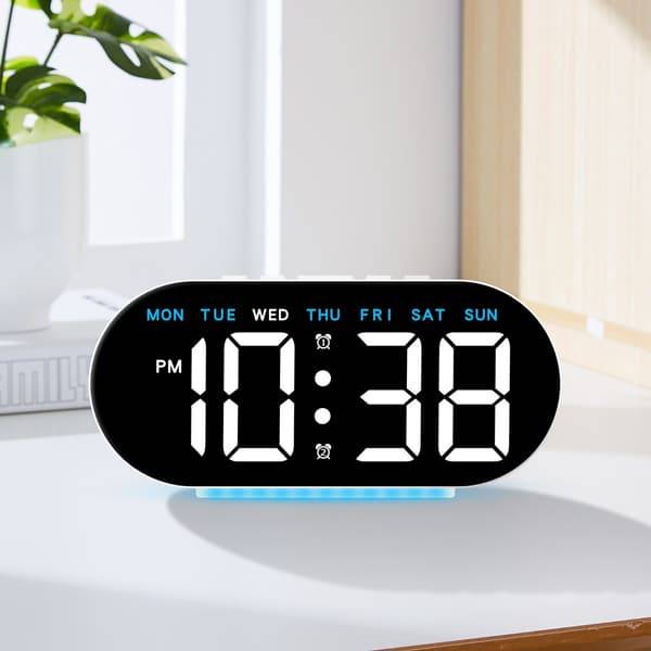 LED digitalt vækkeur med stort display, 24-timers visning, evighedskalender, alarm og natlys til skrivebord og natbord Black+Blue