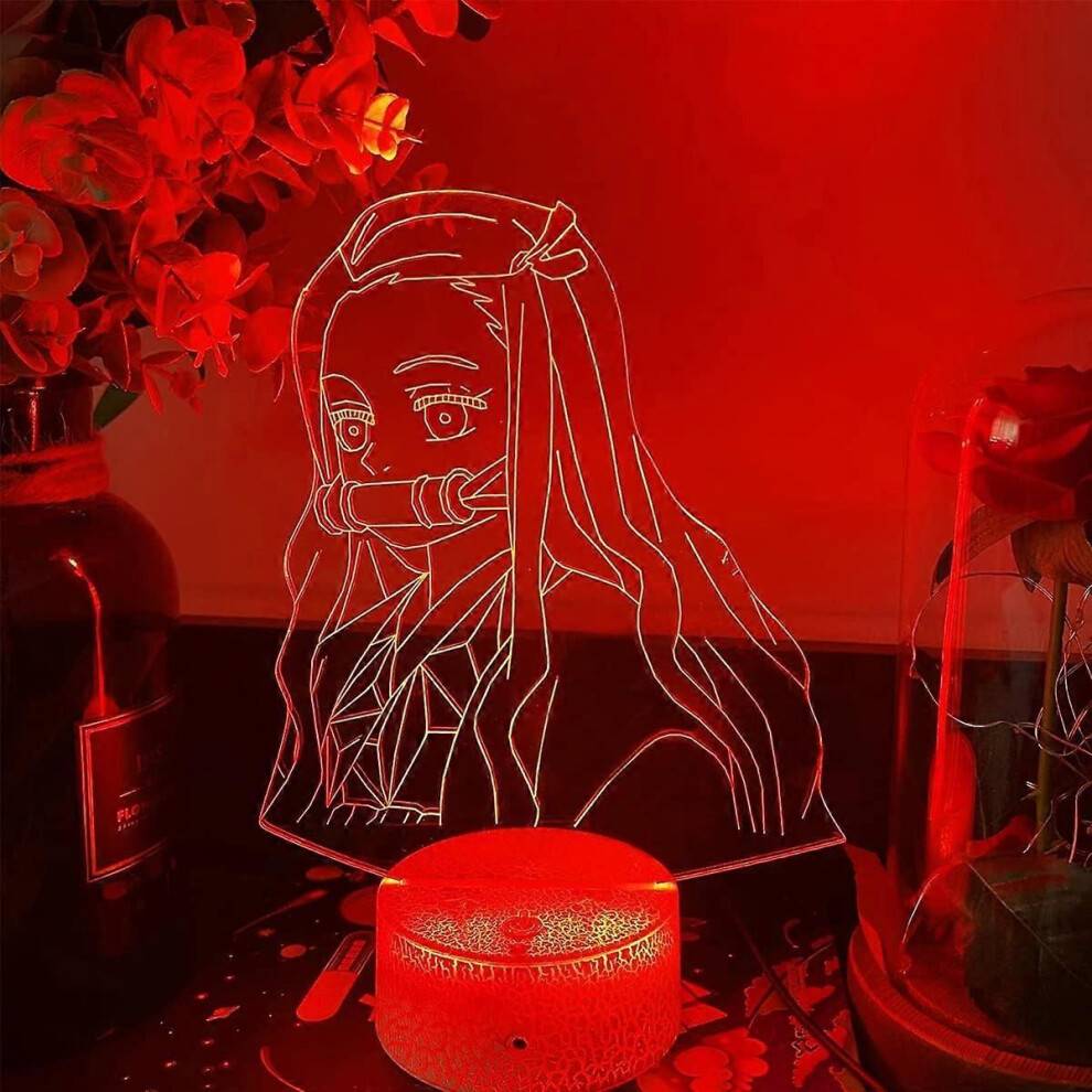 3D Illusion Night Light, animelampa med 7 färger för barngåvor, sovrumsdekoration (söt tjej)