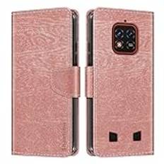 Shantime Träfiber textur läder plånbok flip fodral kompatibel med Oukitel WP18, korthållare, stöd och inre mjukt TPU-fodral skydd för Oukitel WP18 Pro (6 tum) roséguld