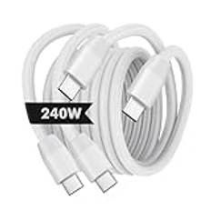 MoKo 240W USB C to USB C Cable, [2Pack, 6.6ft] Nylon Braided USB C Cable, Type C to C Cable Fast Charging Cord for iPhone 16/15/15 Pro/15 Plus/15Pro Max, MacBook Pro 2020, Samsung Galaxy S24, White