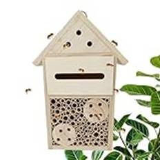 Bee Houses for the Garden,Mason Bee House Tom, Naturlig trä Mason Bee Box, Utomhus trädgårdsbilåda, hållbar och elegant trädgårdsdekoration för att förbättra trädgårdsproduktiviteten, pollinera bin oc