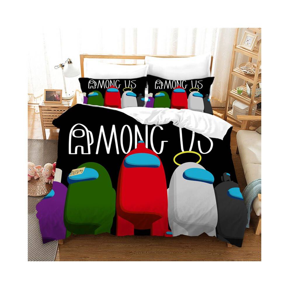 (Black,US-FUll-3pcs-200*230cm)Game Among Us Bedding Set Quilt Duvet Cover Pillowcase 3d Print Cover Comforter