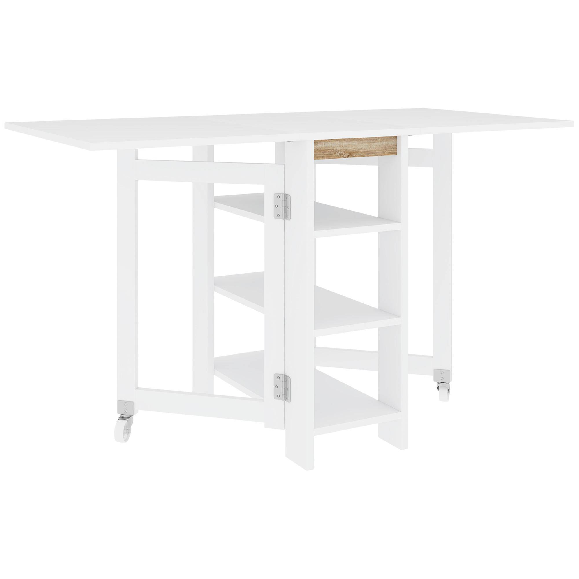 Kitchen Table Dining Table Foldable Removable 3 Shelves 2 Flaps Modern Design 120 X 60 X 75 Cm White