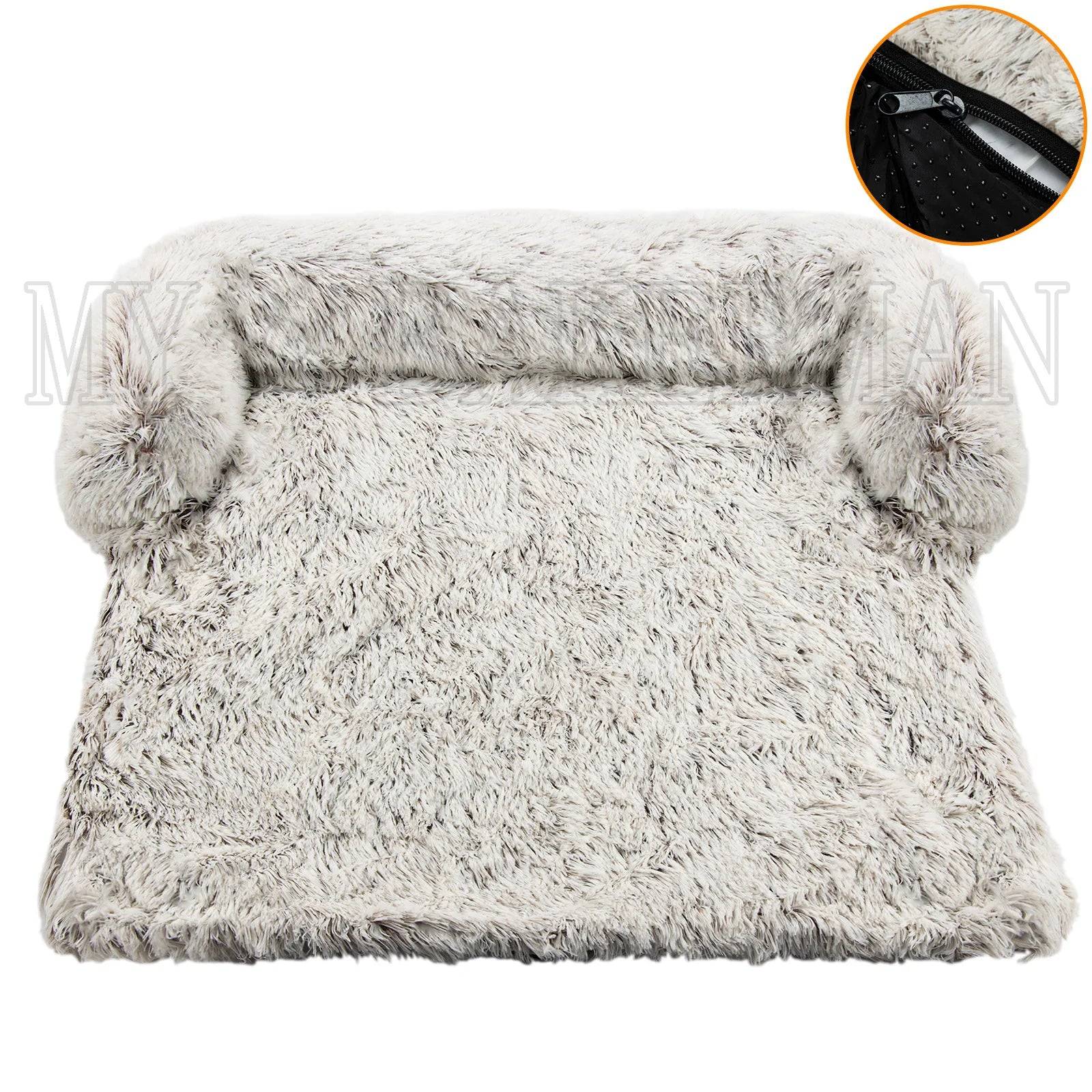 Warm Washable Sofa Bed for Dogs & Cats - Zipper White Brown 1 / S for 11IBS