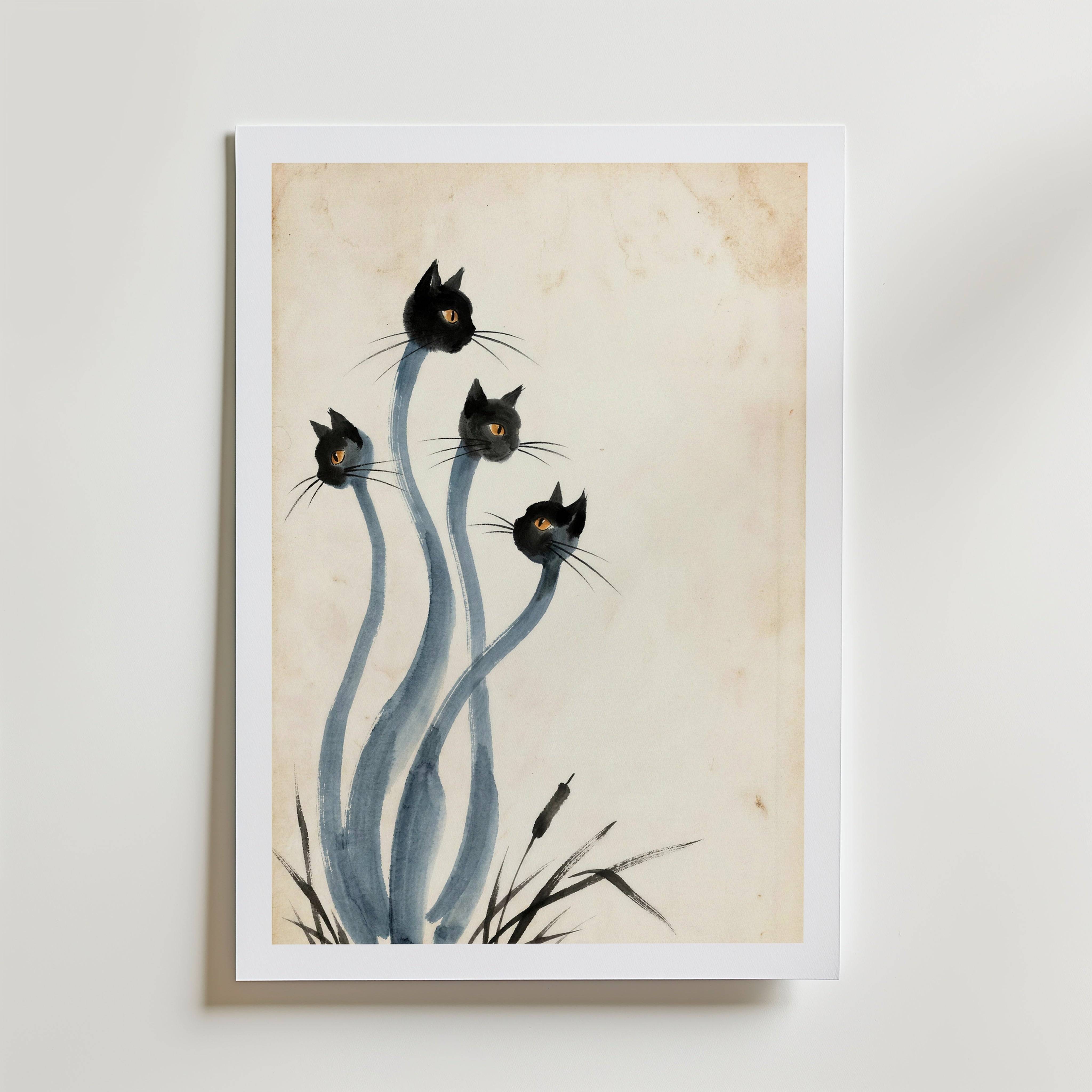 Ink Cats Poster by Caroline Engstr�m - Fine Art Poster 30x40 cm Med passepartout