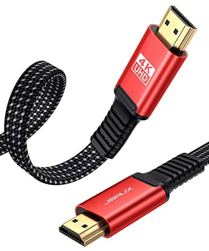 JSAUX 4K HDMI-kabel 7,5 m [4K@60Hz, HDMI 2.0, 18 Gbps] Platt höghastighets nylonflätad kabel med stöd för HDR UHD 2160p 1080p Ethernet ARC, kompatibel med PS3/4 TV PC Röd