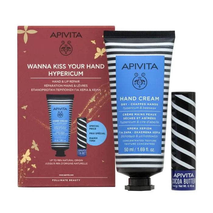Apivita Hypericum Crema mani 50ml+ Lip Balm 4.4g Set 2 Pieces