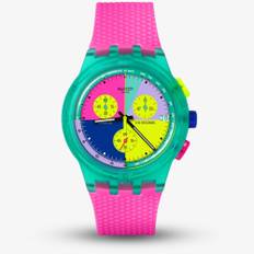 Swatch Neon Flash Arrow Pink &amp; Green Chronograph Watch SUSG408