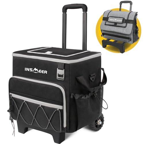 INSMEER Kylväska stor med hjul, 40 l/60 kanna kylväska vikbar, vattentät shoppingvagn stranddäck rullkylare trolley, för strand, camping, picknick, matshopping