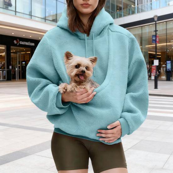 Husdjursslinga Hoodie Långärmad Fleece Känguruficka Sweatshirt för Katter Hundar Oversized Pullover Husdjursbärande Toppar för Höst Vinter khaki
