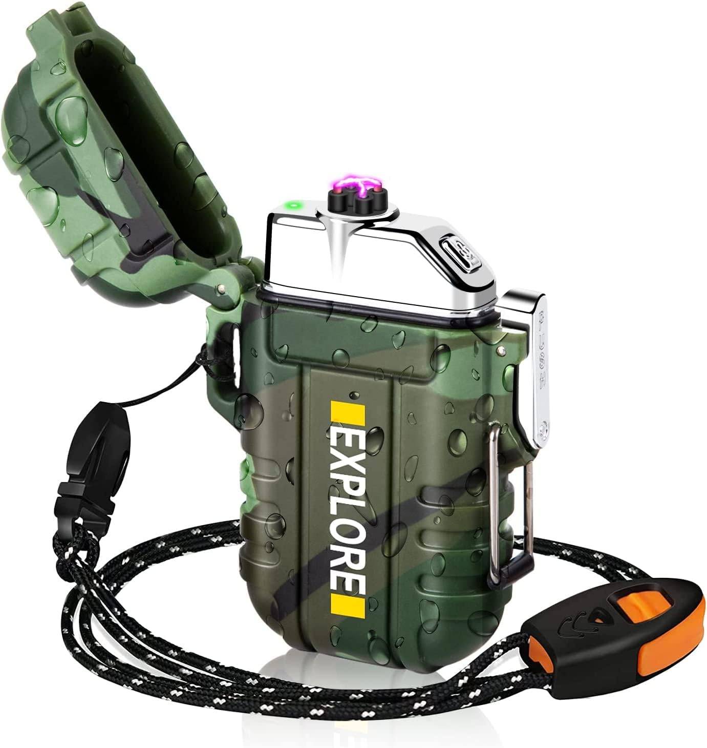 Elektrisk lighter genopladelig - Vandtæt og med nødfløjte - Camouflage
