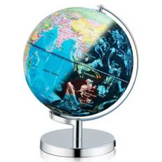Ø 23 cm upplyst glob med metallbas & ljus & engelsk geografisk karta & stjärnbildskarta