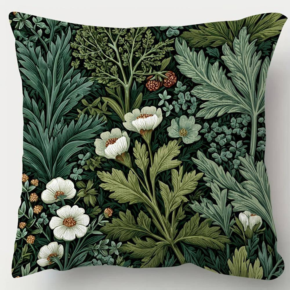 1 st William Morris Grön Växt Gräs Blomma Kuddfodral - Gammaldags Växtkuddfodral Med Blixtlås