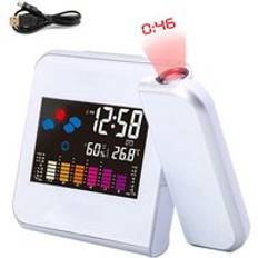 Digital lcd projektion led display väckarklocka väder snooze funktion temperatur termometer luftfuktighet bord klocka dekor - Vit