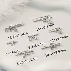 10 st Random 3D Silver Gun & Desert Eagle Full Crystal Nail Art dekorationer