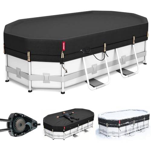 QH.HOME Vinter ovalt poolöverdrag för 2025 x 35 cm Bestway/Intex/Coleman-ram, oval pool, [2025 uppgraderat slitstarkt tyg hållbart och ultimat vindtät] med snabb åtdragningsspärr, köld- och