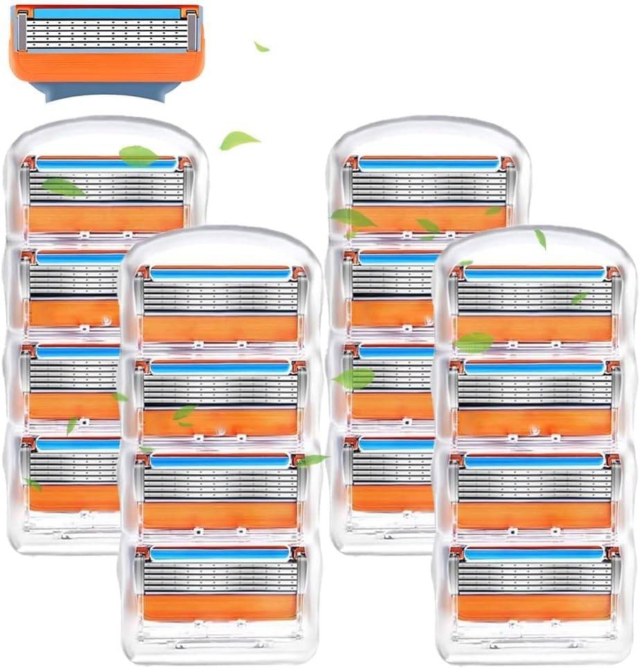 Gillette Compatible Replacement Blades for Fusion and ProGlide Shaving Machines Hypoallergenic Razor 16 - & Friction-Reducing Design, 5-Blade (Orange,