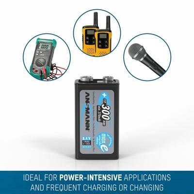 Batteri pro, 9V, 300 mAh, NiMH, 8,4V, genopladelig